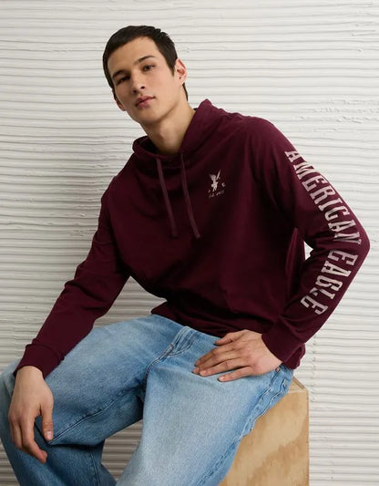 AE Standard Fit Lightweight Logo Graphic Hoodie T-Shirt