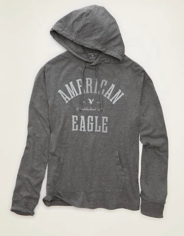 AE Standard Fit Lightweight Logo Graphic Hoodie T-Shirt