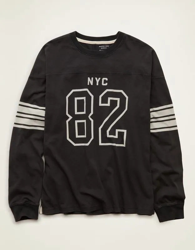 AE Relaxed Fit Long-Sleeve Varsity Graphic T-Shirt