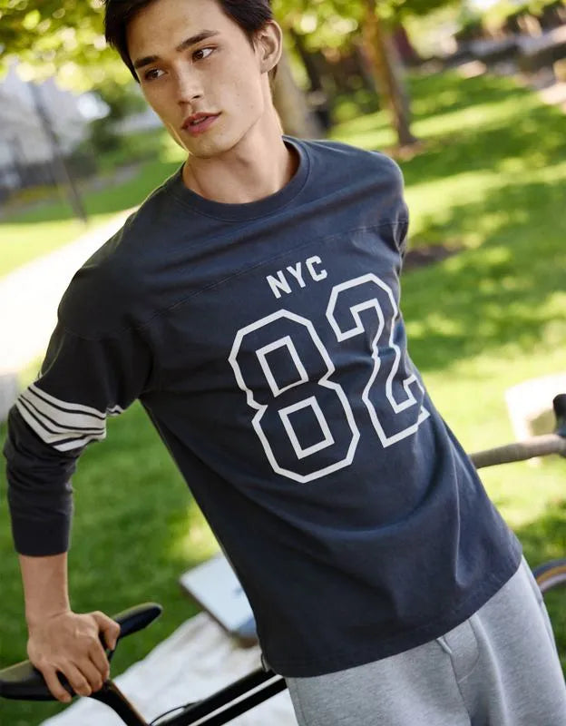 AE Relaxed Fit Long-Sleeve Varsity Graphic T-Shirt