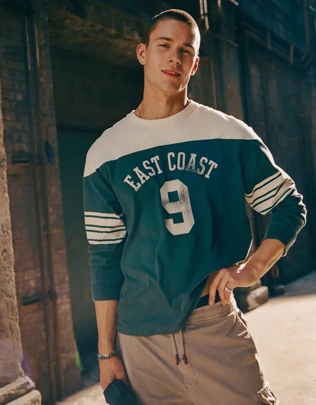 AE Relaxed Fit Long-Sleeve Varsity Graphic T-Shirt