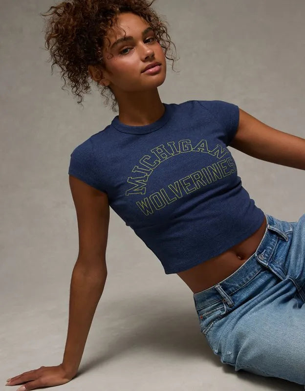 AE Michigan Wolverines Graphic Cropped Baby Tee