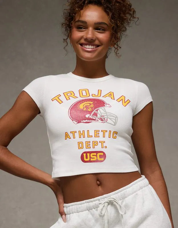 AE USC Trojans Graphic Cropped Baby Tee