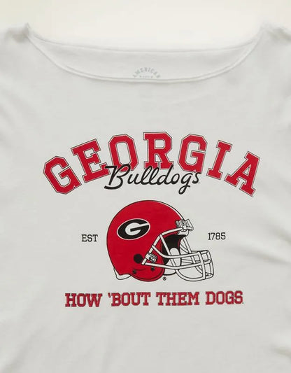 AE Georgia Bulldogs Off-the-Shoulder Graphic T-Shirt