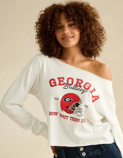 AE Georgia Bulldogs Off-the-Shoulder Graphic T-Shirt