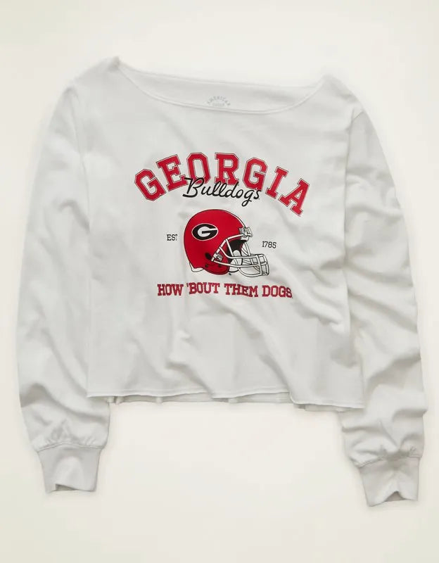 AE Georgia Bulldogs Off-the-Shoulder Graphic T-Shirt