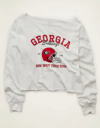 AE Georgia Bulldogs Off-the-Shoulder Graphic T-Shirt
