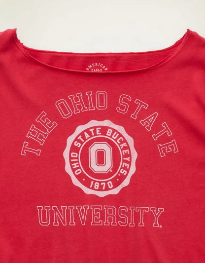 AE Ohio State Buckeyes Off-the-Shoulder Graphic T-Shirt