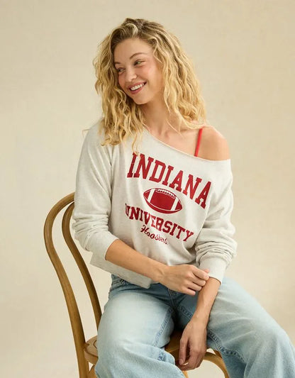 AE Indiana Hoosiers Off-the-Shoulder Graphic T-Shirt