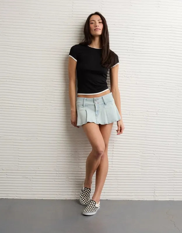AE Super Low-Rise Pleated Micro Mini Skirt
