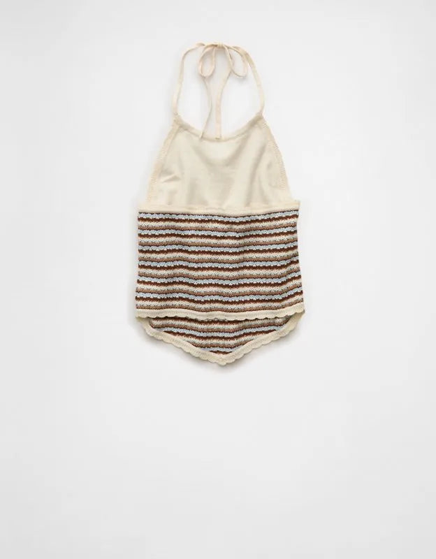 AE Cropped Open-Back Knit Halter Top