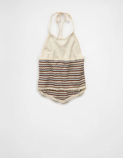 AE Cropped Open-Back Knit Halter Top