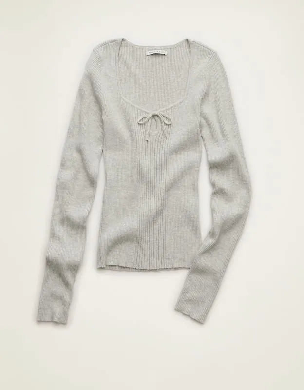 AE Fitted Keyhole Sweater Top