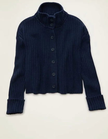 AE Button Up Mock Neck Cardigan Sweater