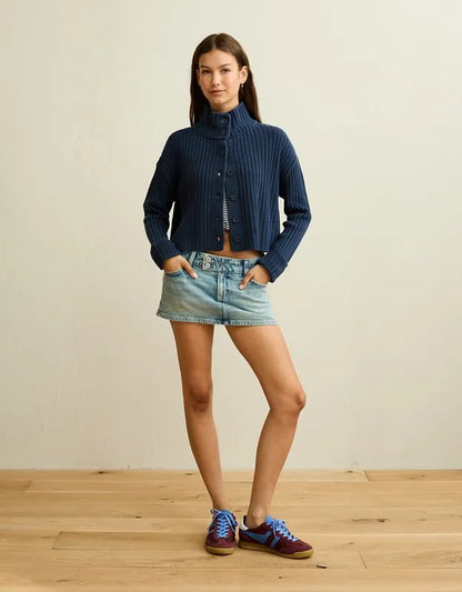 AE Button Up Mock Neck Cardigan Sweater