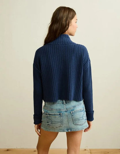 AE Button Up Mock Neck Cardigan Sweater