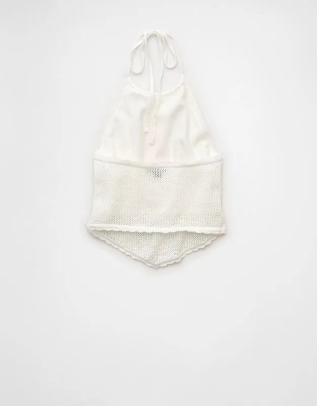 AE Cropped Open-Back Knit Halter Top