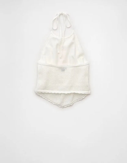 AE Cropped Open-Back Knit Halter Top