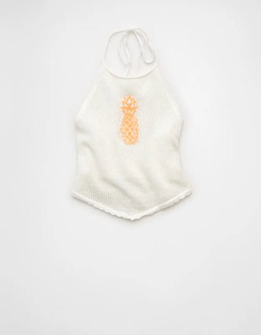 AE Cropped Open-Back Knit Halter Top