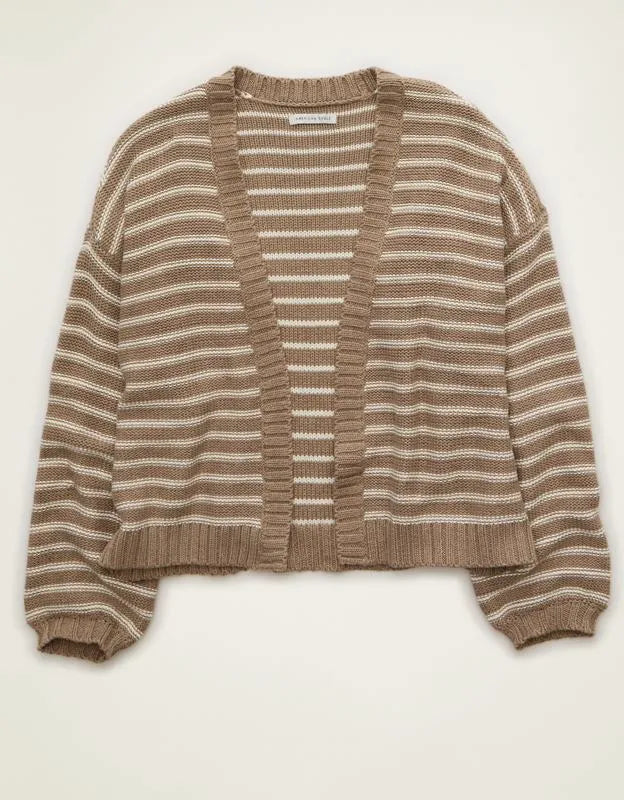 AE Balloon-Sleeve Open-Front Cardigan