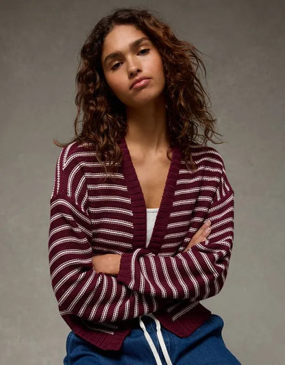 AE Balloon-Sleeve Open-Front Cardigan