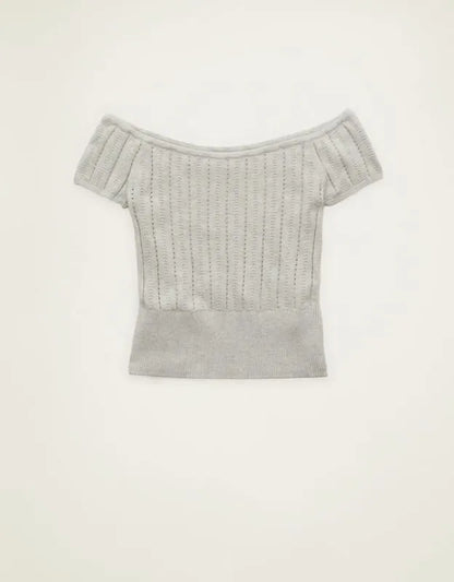 AE Fitted Off-the-Shoulder Pointelle Tee
