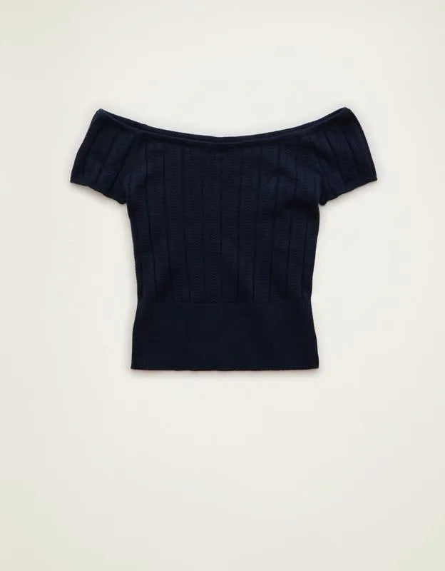 AE Fitted Off-the-Shoulder Pointelle Tee