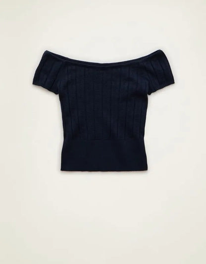 AE Fitted Off-the-Shoulder Pointelle Tee