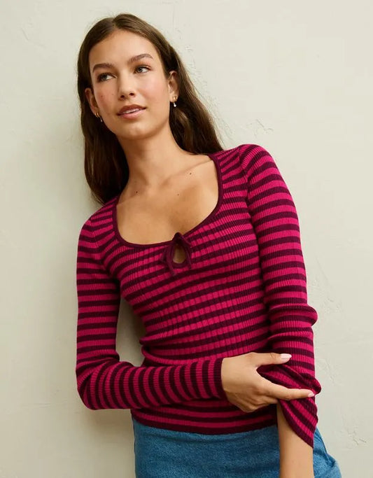 AE Fitted Keyhole Sweater Top