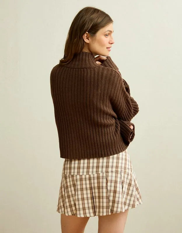 AE Button Up Mock Neck Cardigan Sweater