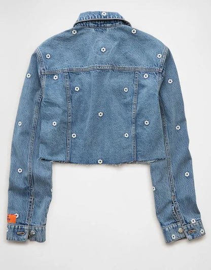 AE x Bubble Embroidered Cropped Denim Jacket