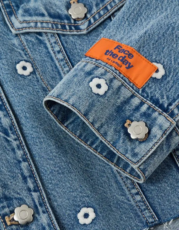 AE x Bubble Embroidered Cropped Denim Jacket