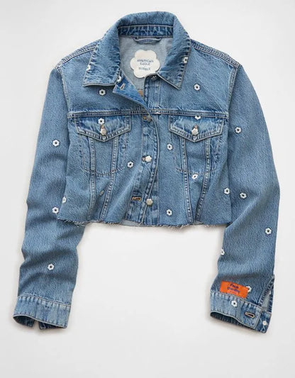 AE x Bubble Embroidered Cropped Denim Jacket
