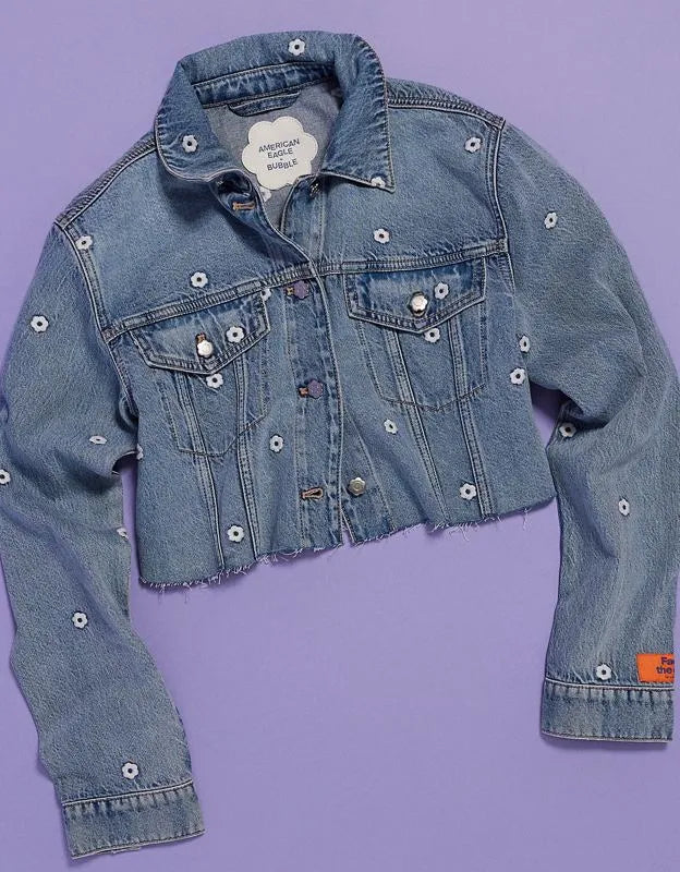 AE x Bubble Embroidered Cropped Denim Jacket