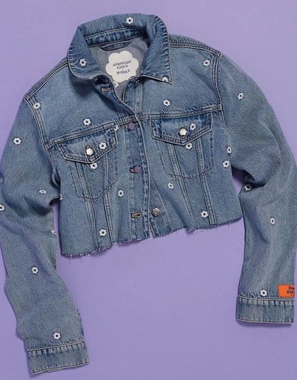 AE x Bubble Embroidered Cropped Denim Jacket