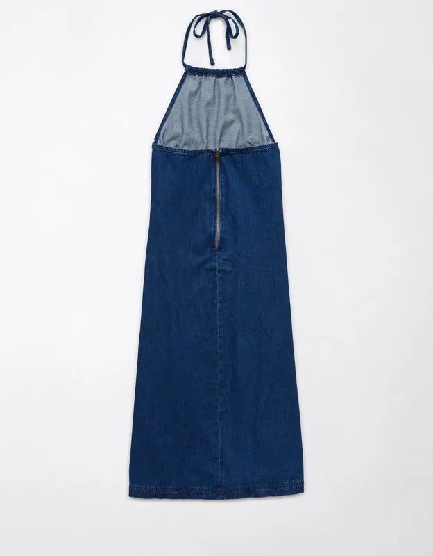AE Denim Halter Shift Midi Dress