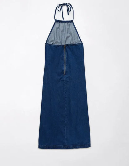 AE Denim Halter Shift Midi Dress