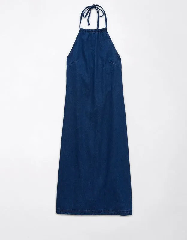 AE Denim Halter Shift Midi Dress