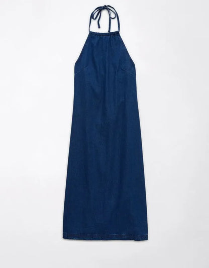 AE Denim Halter Shift Midi Dress