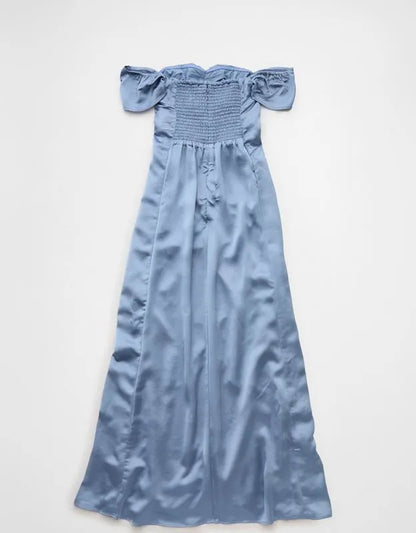 AE Satin Sweetheart Off-The-Shoulder Maxi Dress