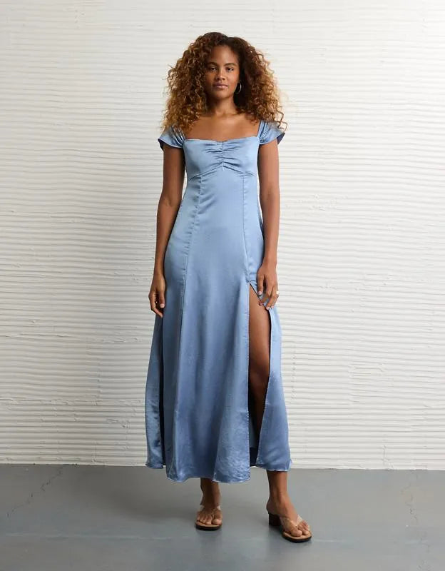 AE Satin Sweetheart Off-The-Shoulder Maxi Dress