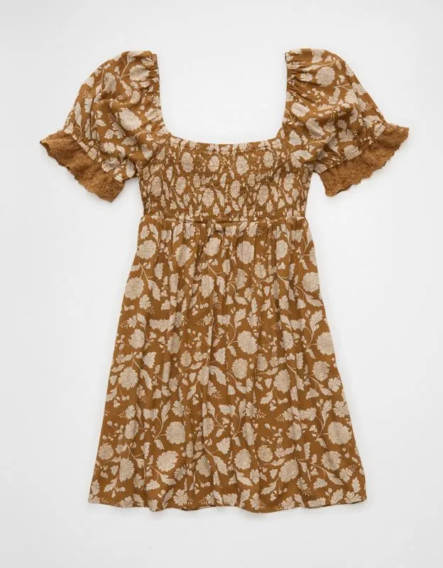 AE Printed Lace Tie Front Mini Dress