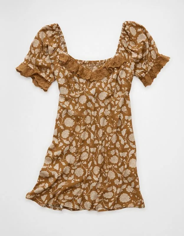 AE Printed Lace Tie Front Mini Dress