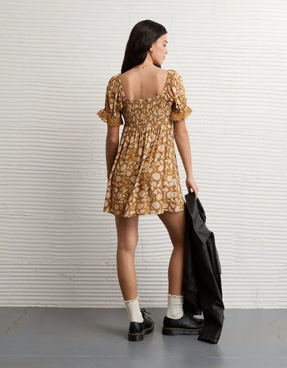 AE Printed Lace Tie Front Mini Dress