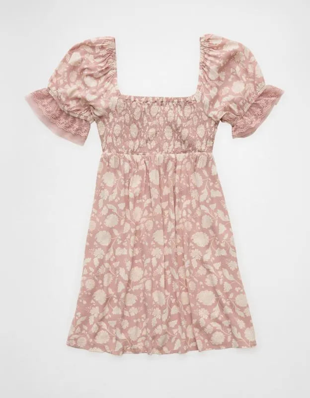 AE Printed Lace Tie Front Mini Dress