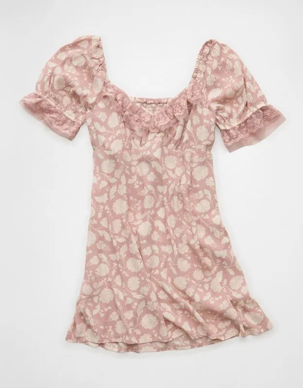 AE Printed Lace Tie Front Mini Dress
