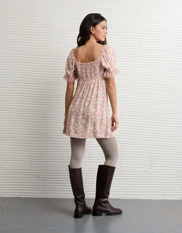 AE Printed Lace Tie Front Mini Dress