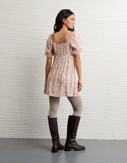 AE Printed Lace Tie Front Mini Dress