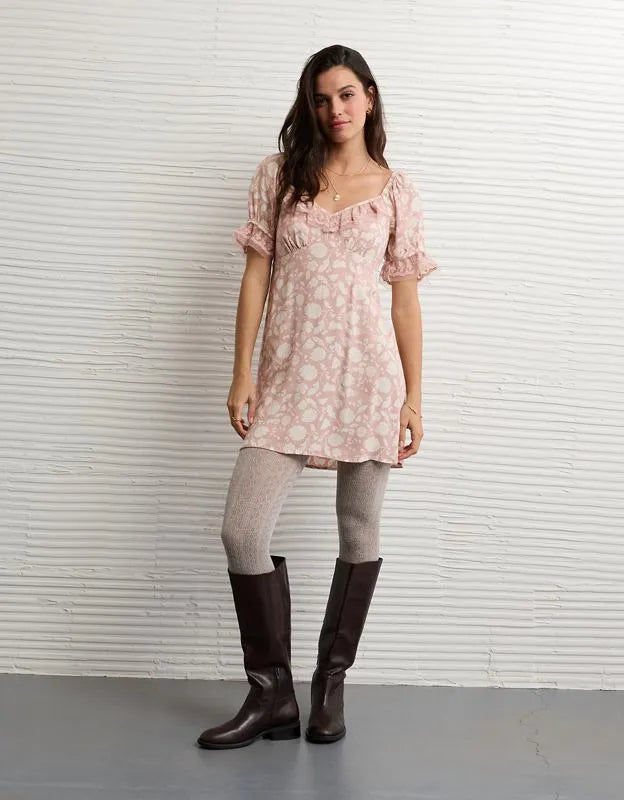 AE Printed Lace Tie Front Mini Dress