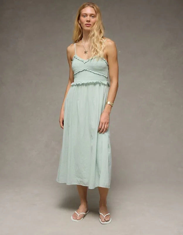 AE V-Neck Smocked Midi Dress